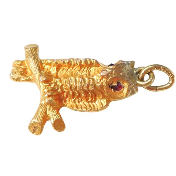 Vintage 12K Gold Filled Art Deco Owl Charm Pendant with Garnets as Eyes - Picture 5 of 8